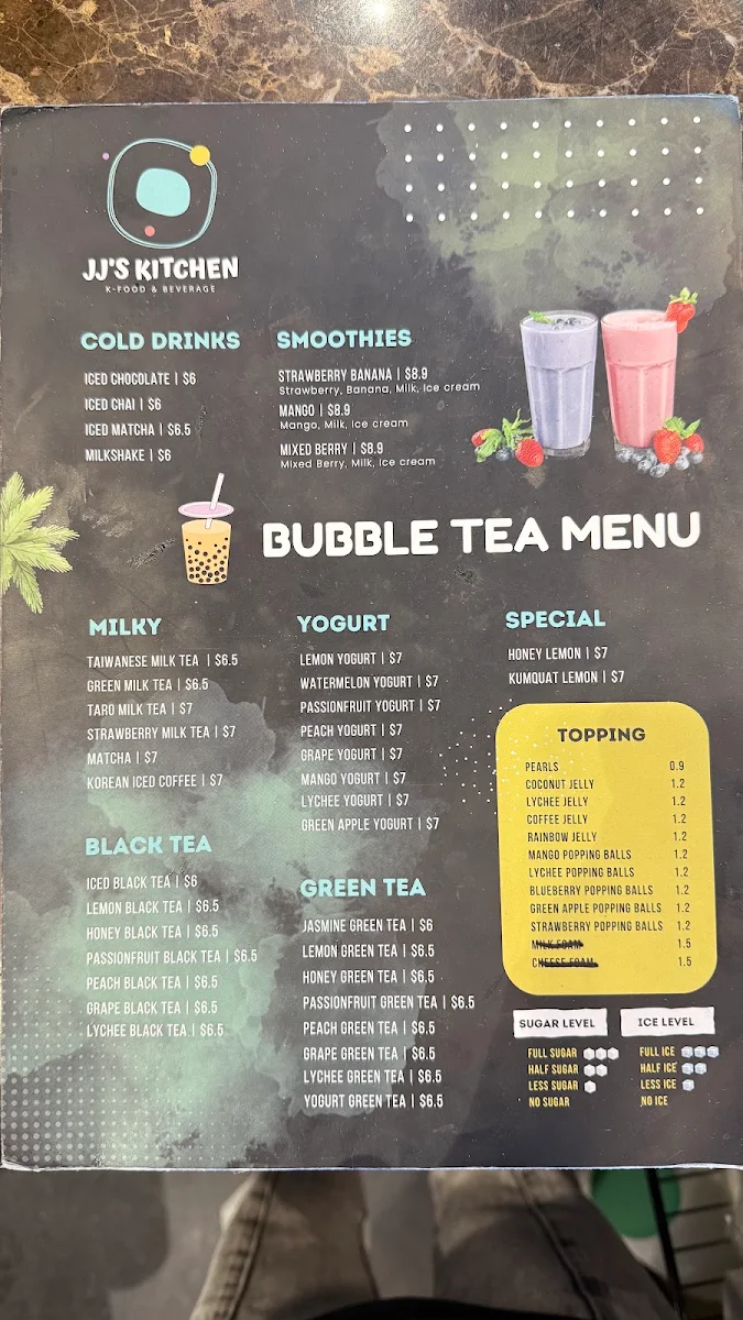Menu, JJ's kitchen Toowoomba