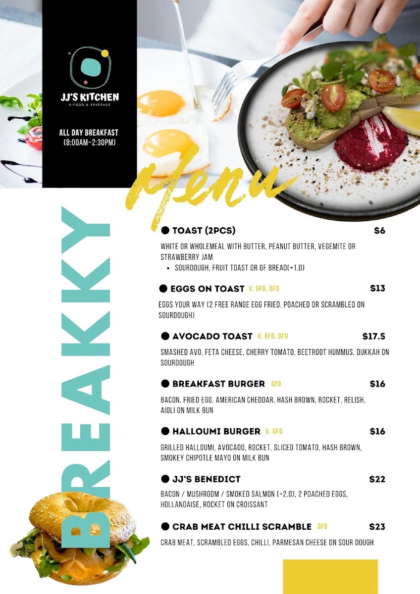 Menu, JJ's kitchen Toowoomba