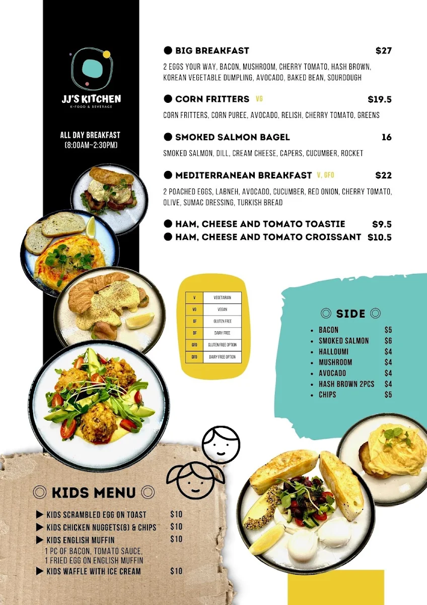 Menu, JJ's kitchen Toowoomba