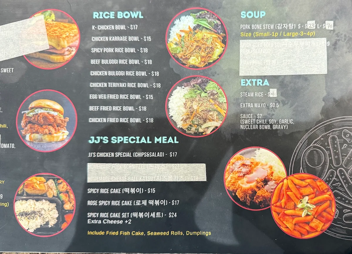 Menu, JJ's kitchen Toowoomba