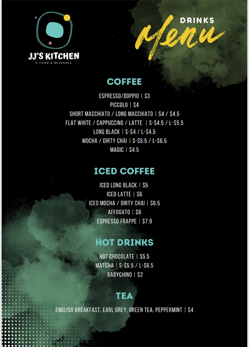 Menu, JJ's kitchen Toowoomba