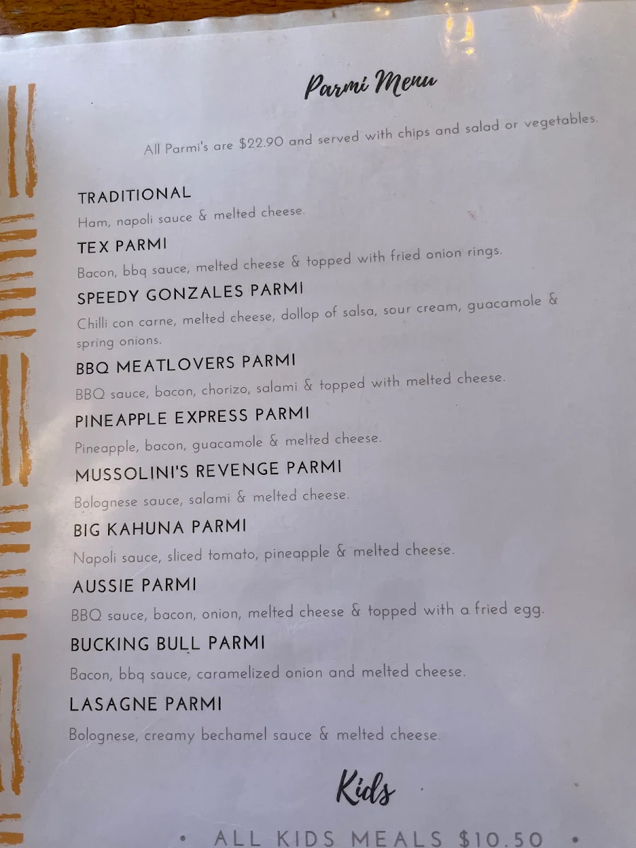 Menu, Bannockburn Railway Hotel