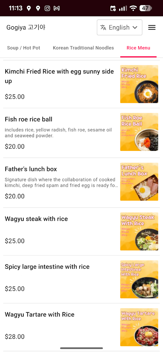 Menu, Suliya Korean Pocha x Gogiya Charcoal BBQ Lidcombe