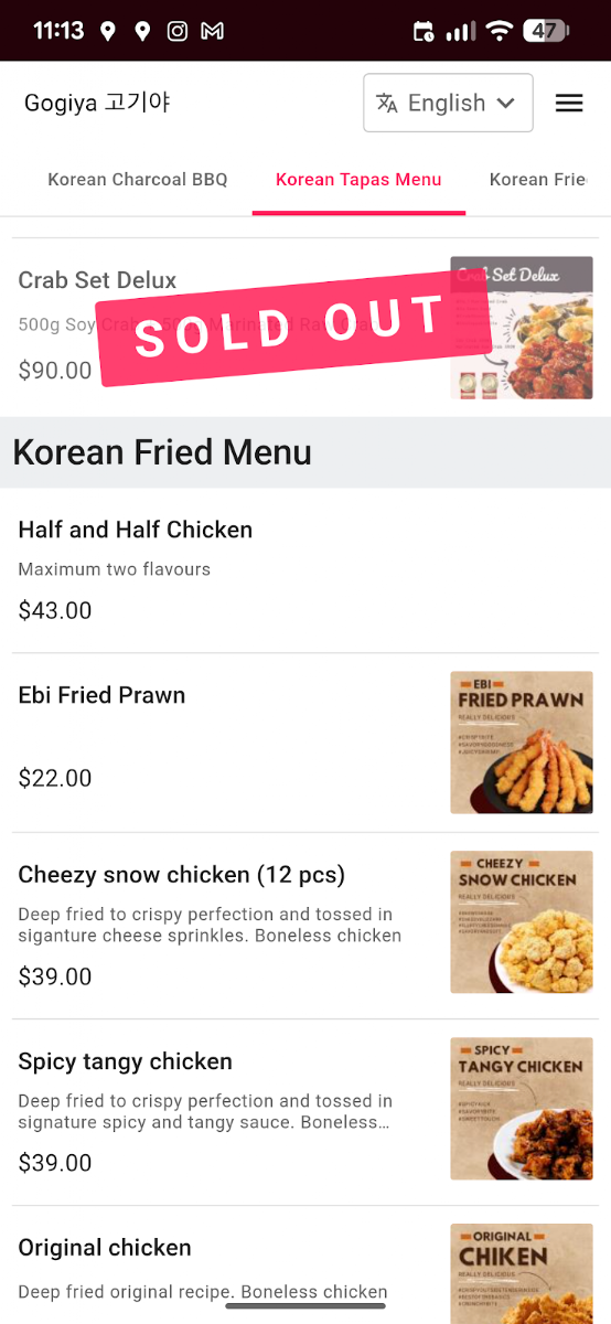 Menu, Suliya Korean Pocha x Gogiya Charcoal BBQ Lidcombe