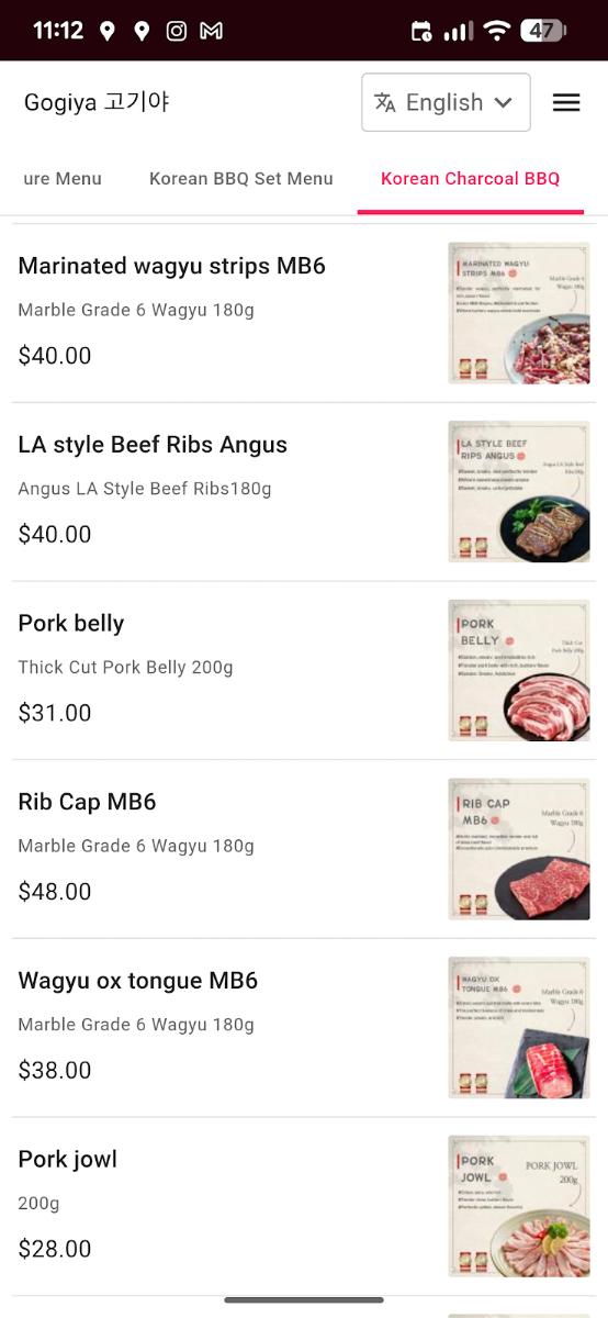 Menu, Suliya Korean Pocha x Gogiya Charcoal BBQ Lidcombe