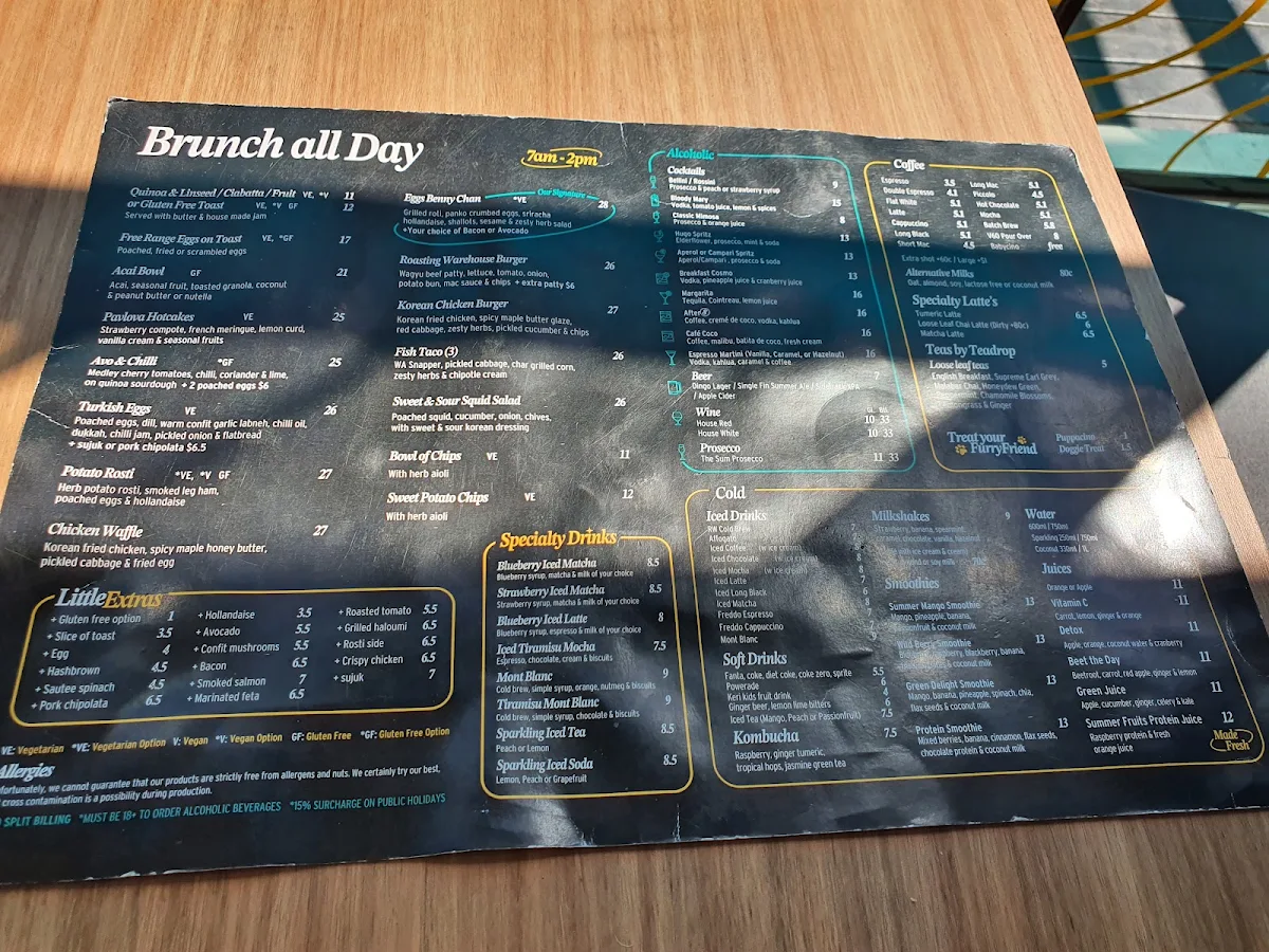 Menu, Roasting Warehouse South Fremantle