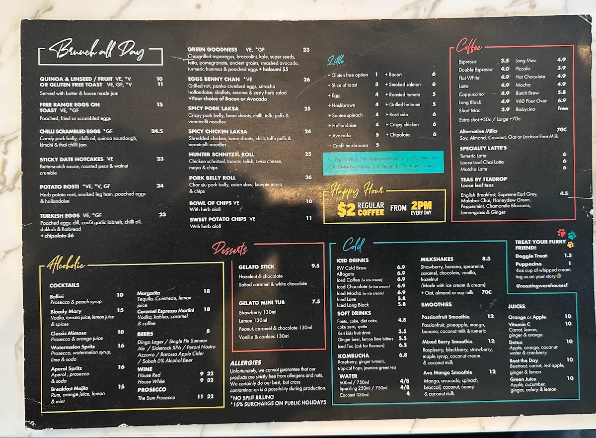 Menu, Roasting Warehouse South Fremantle