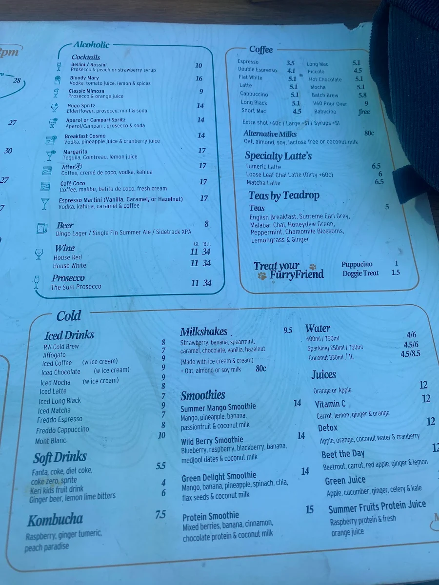 Menu, Roasting Warehouse South Fremantle