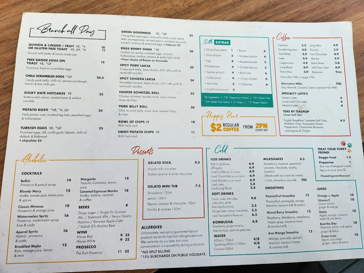 Menu, Roasting Warehouse South Fremantle