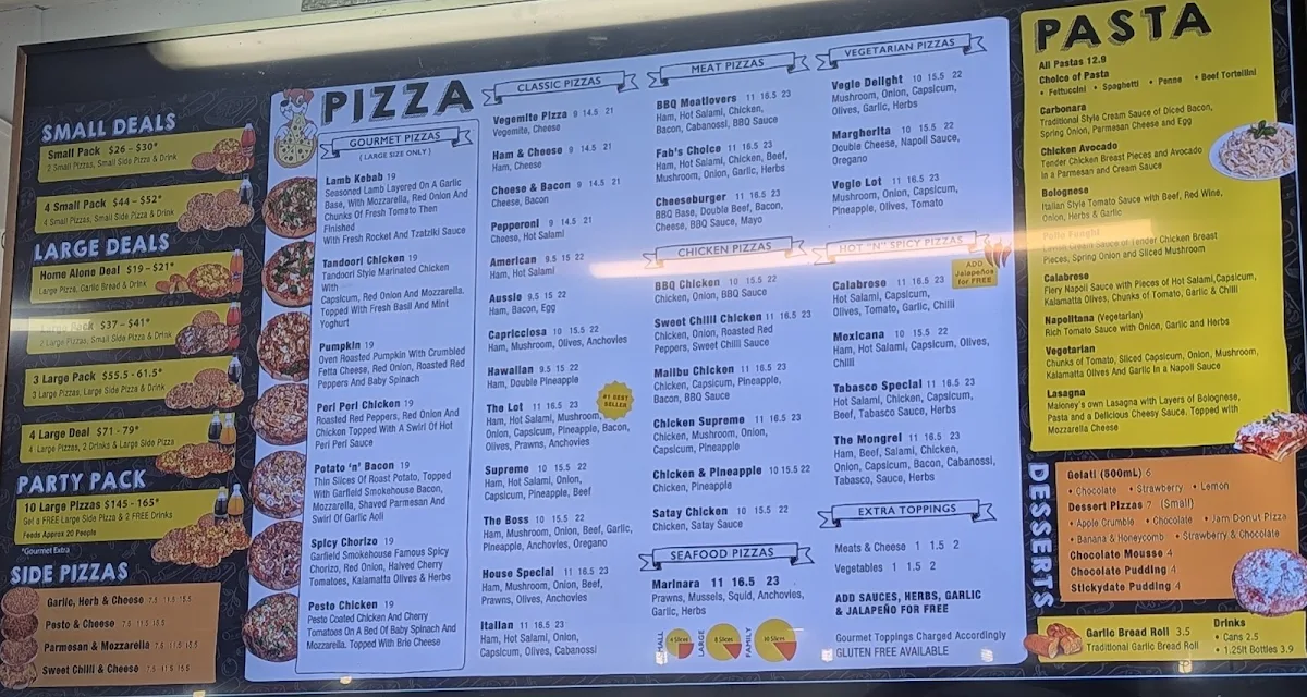 Menu, Maloney's Pizza Pakenham