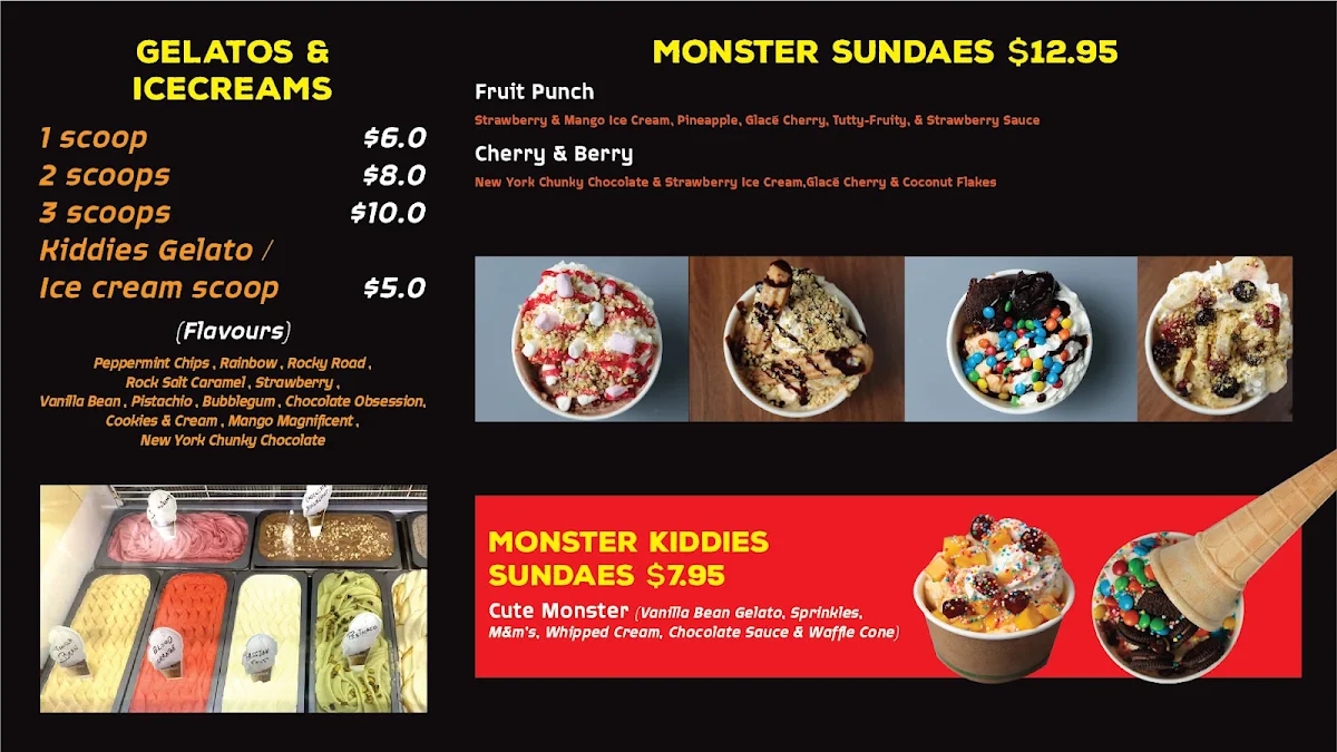 Menu, Pizza Monster Griffith