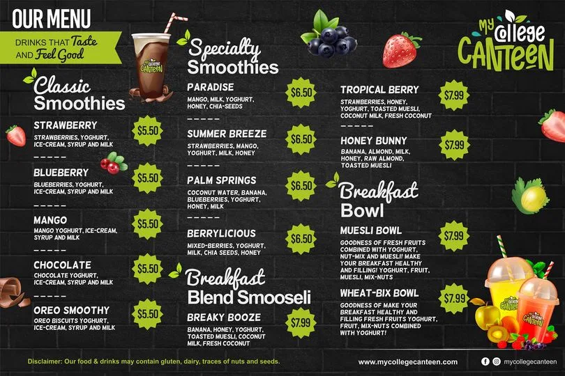 Menu, My College Canteen