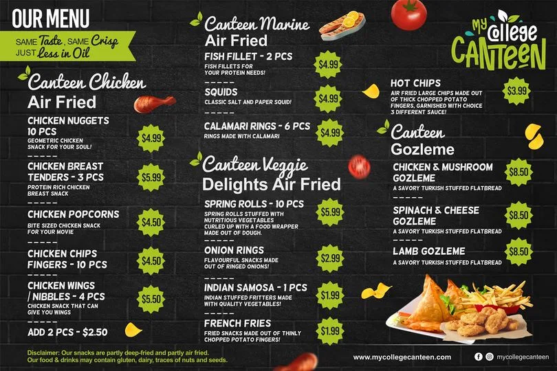 Menu, My College Canteen
