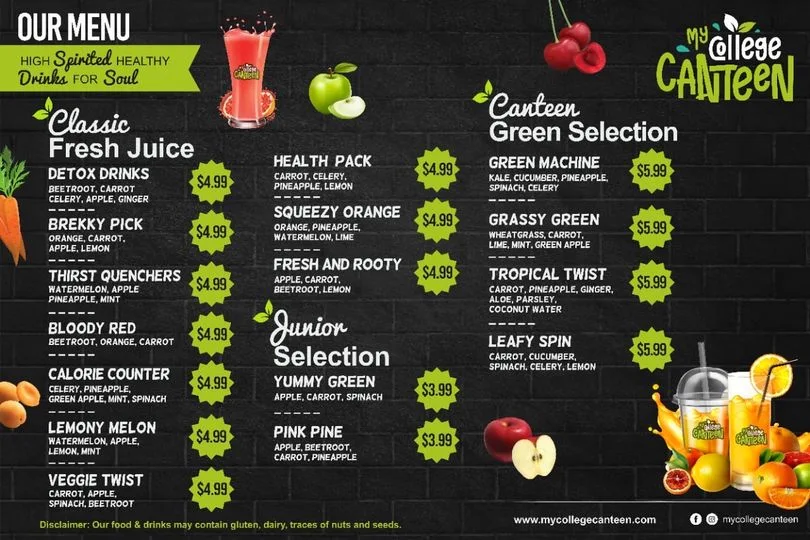 Menu, My College Canteen