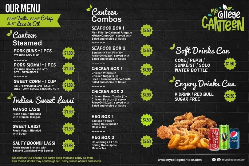 Menu, My College Canteen