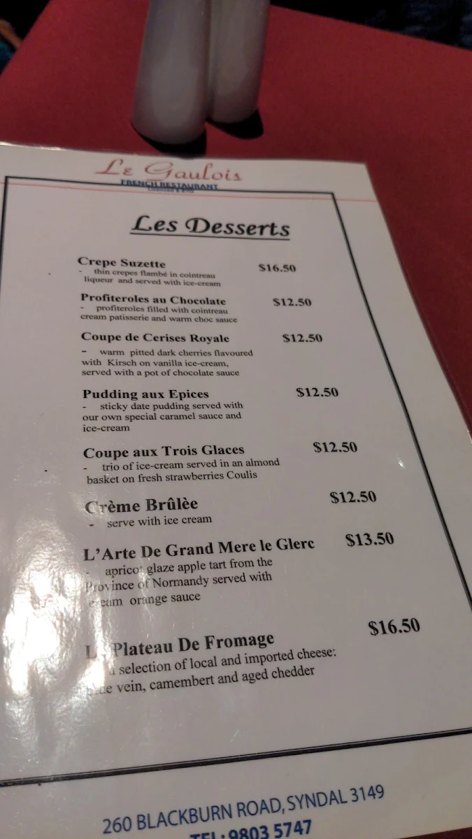 Menu, Le Gaulois