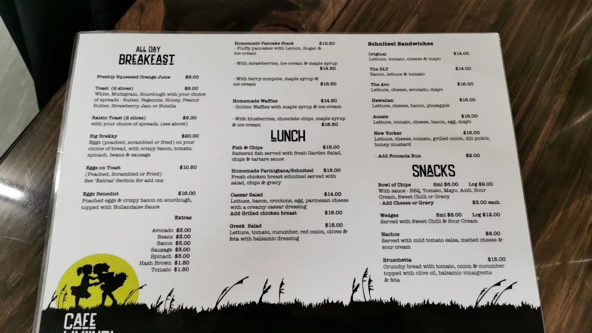 Menu, Cafe Liv'Indi