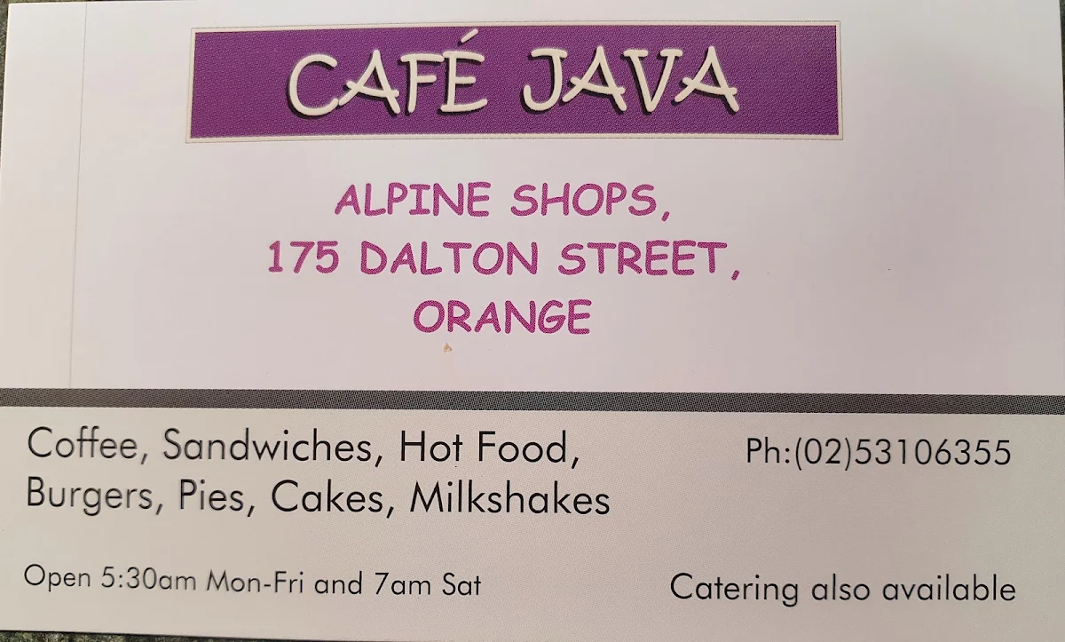 Menu, Cafe Java