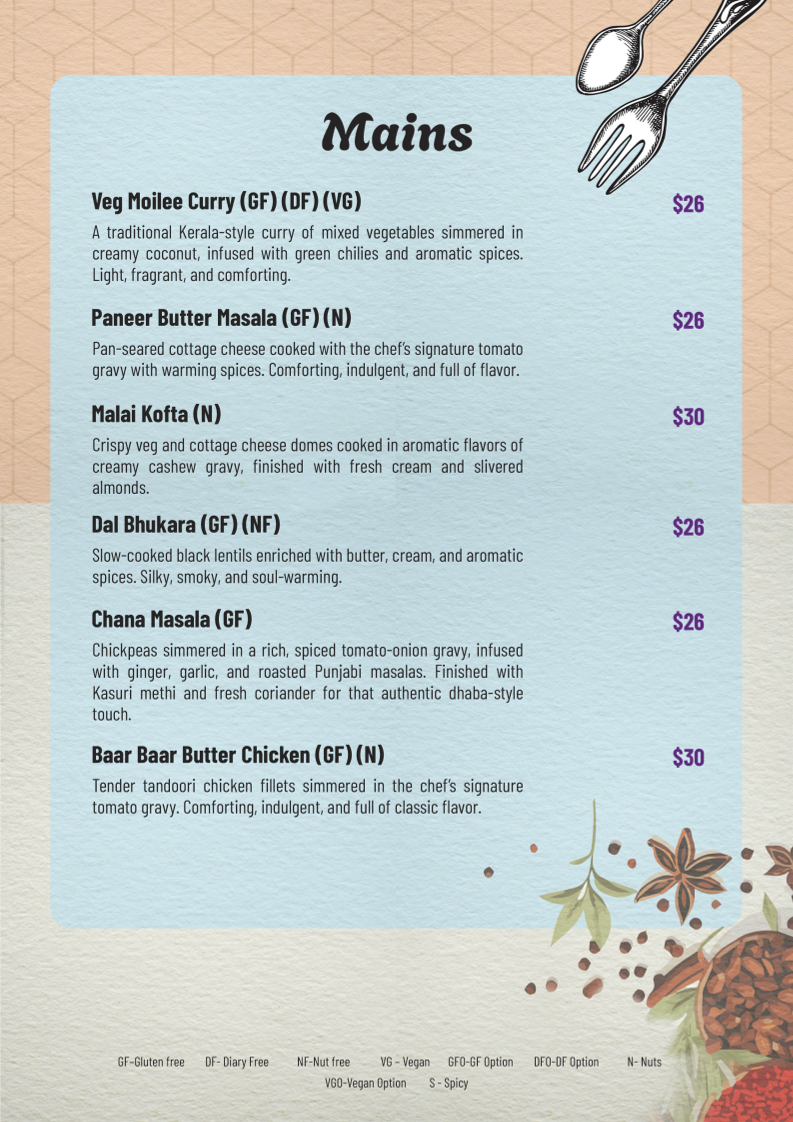 Menu, Baar Baar Milton
