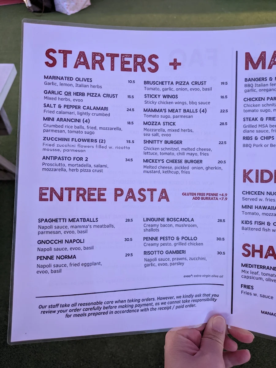 Menu, The Home Grounds - Five Dock