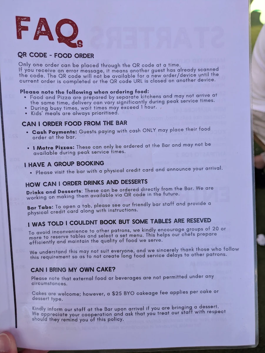 Menu, The Home Grounds - Five Dock