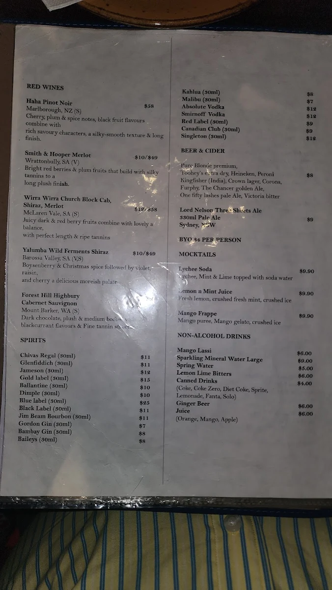 Menu, Shahi Dining Rouse Hill