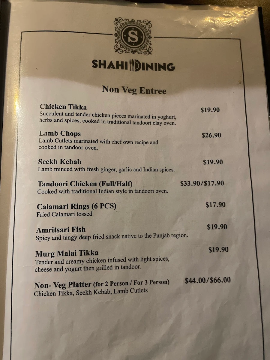 Menu, Shahi Dining Rouse Hill