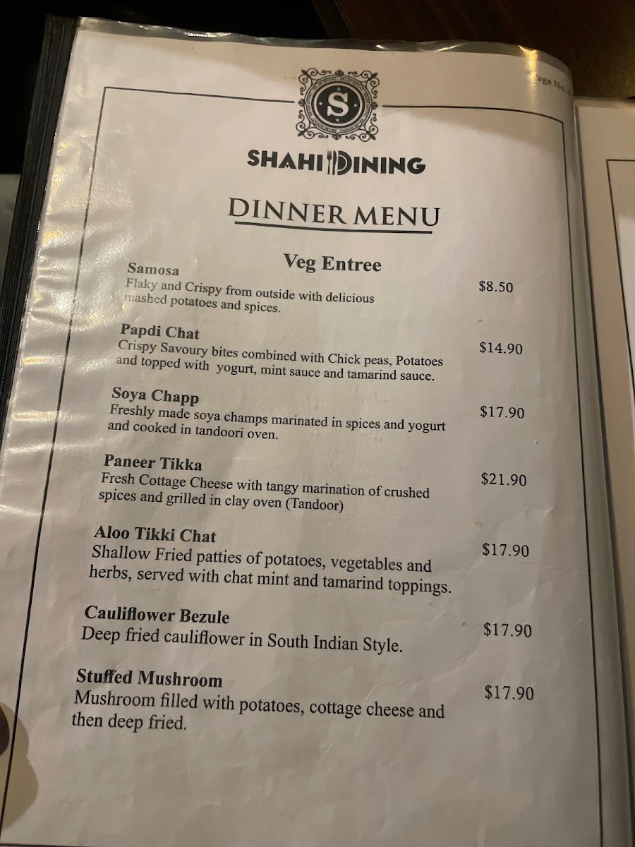 Menu, Shahi Dining Rouse Hill
