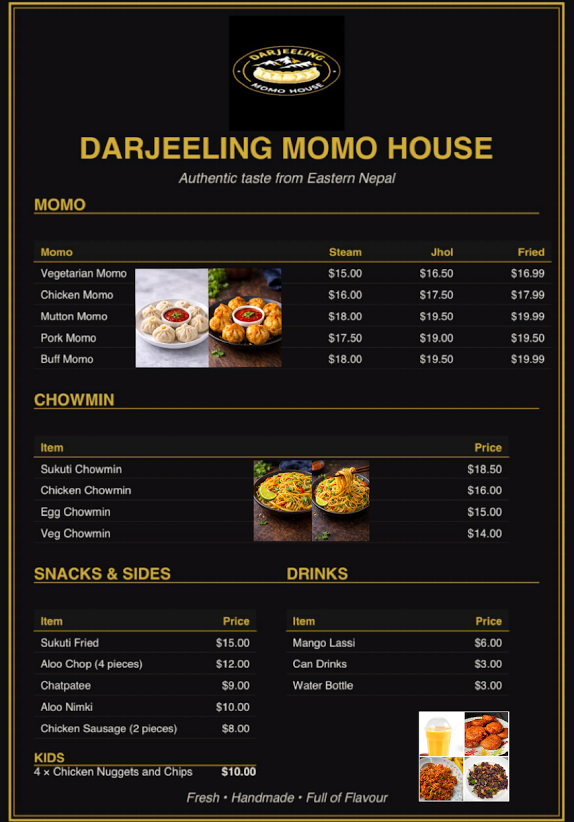 Menu, DARJEELING MOMO HOUSE