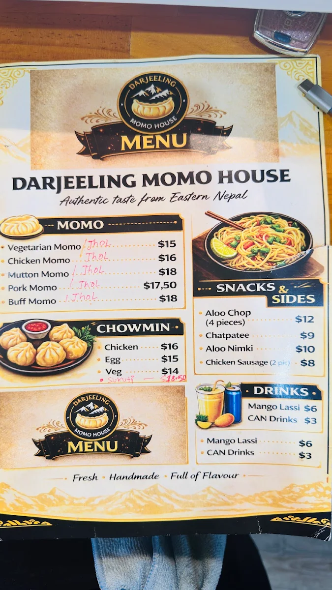 Menu, DARJEELING MOMO HOUSE