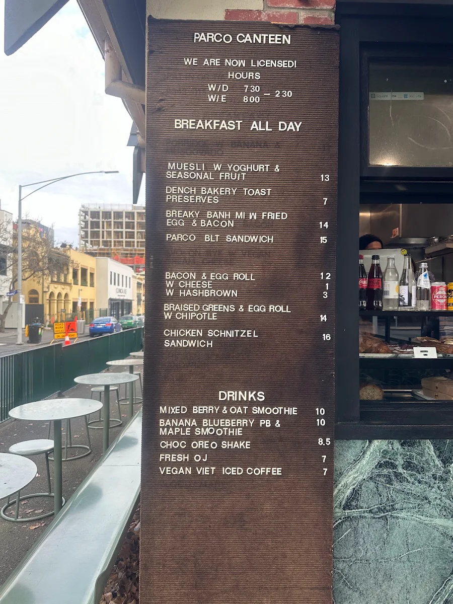 Menu, Parco Canteen
