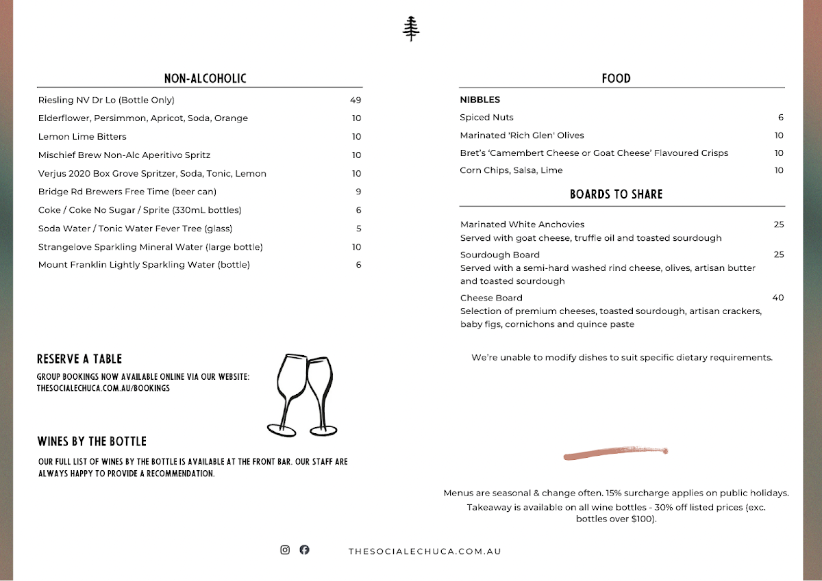 Menu, The Social Wine Bar