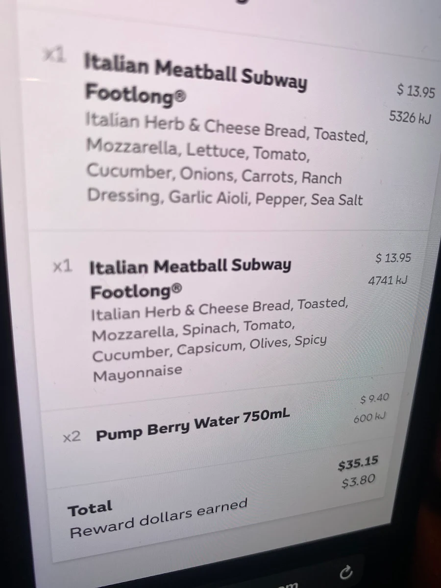 Menu, Subway