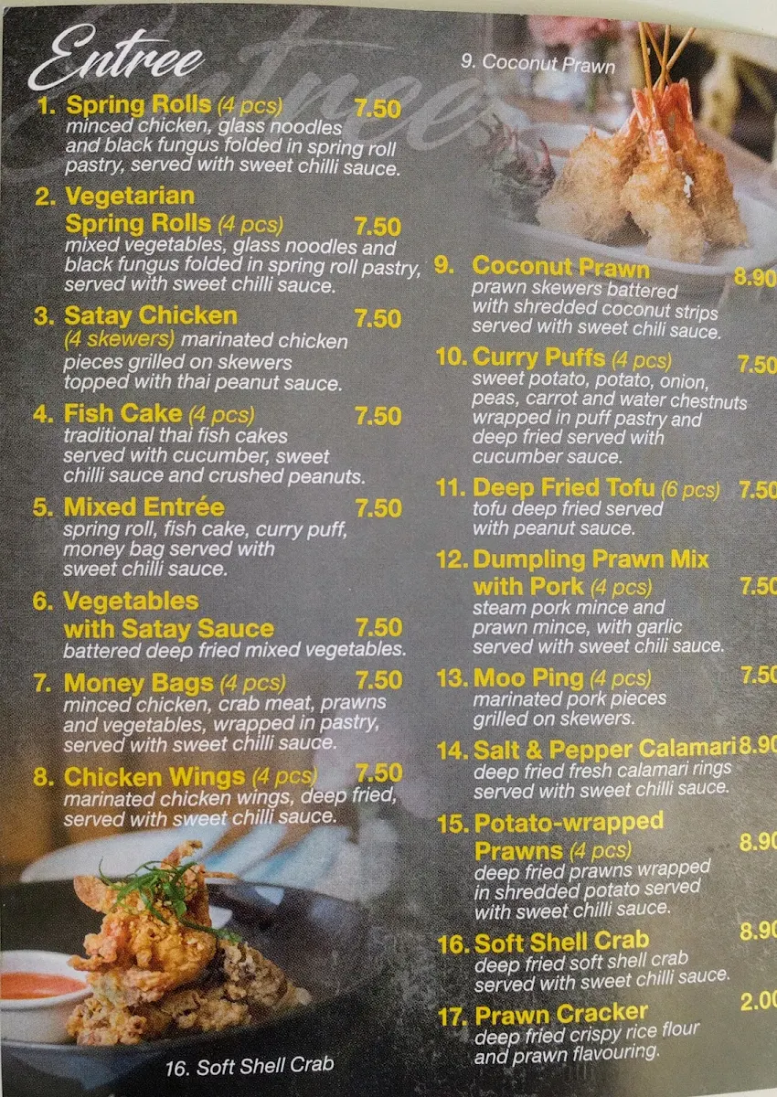 Menu, Sit O'Clock Thai Restaurant and Takeaway