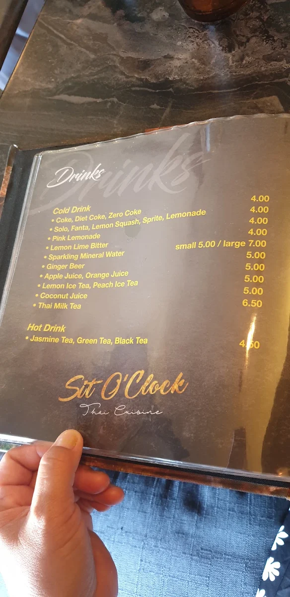 Menu, Sit O'Clock Thai Restaurant and Takeaway