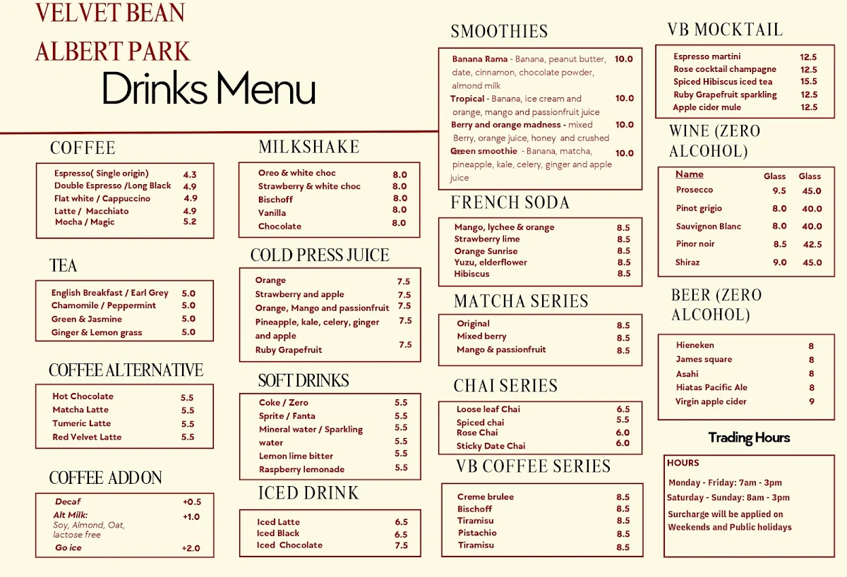 Menu, VB albert park