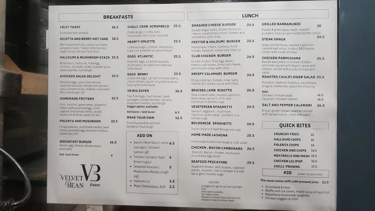 Menu, VB albert park