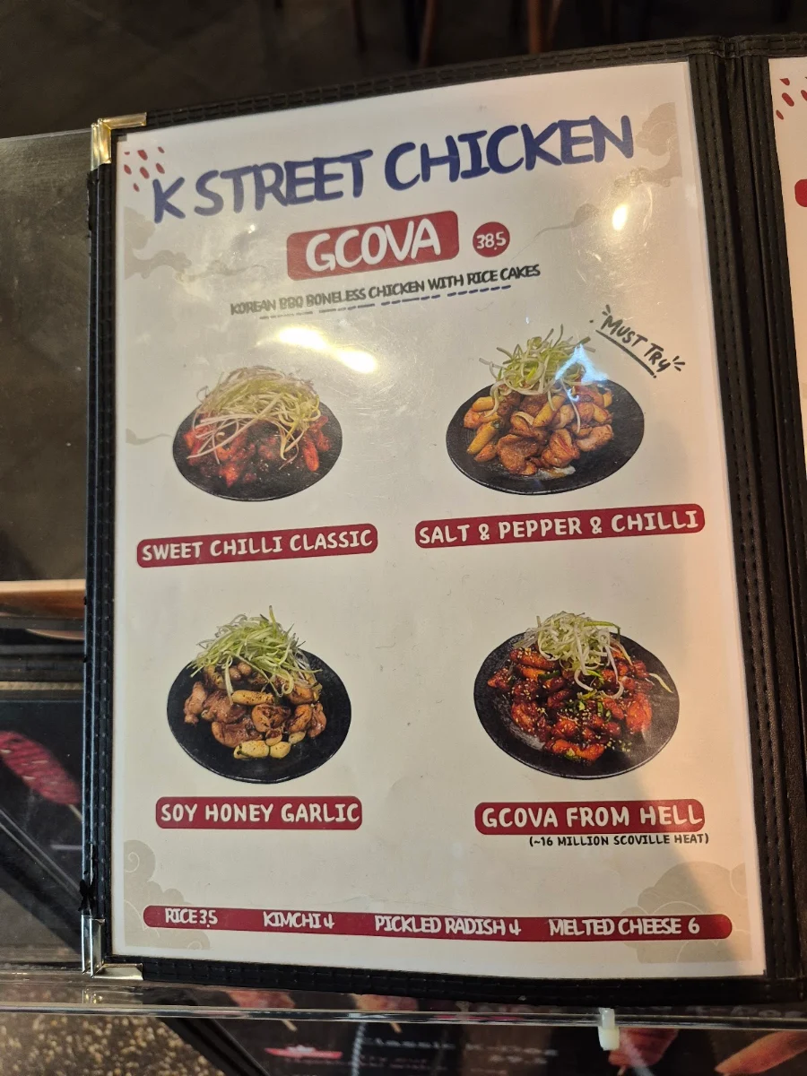 Menu, K-Street Chicken