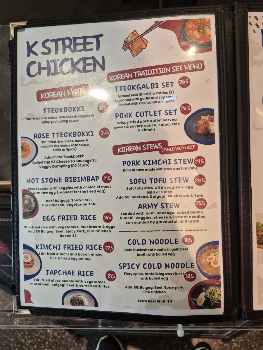 Menu, K-Street Chicken