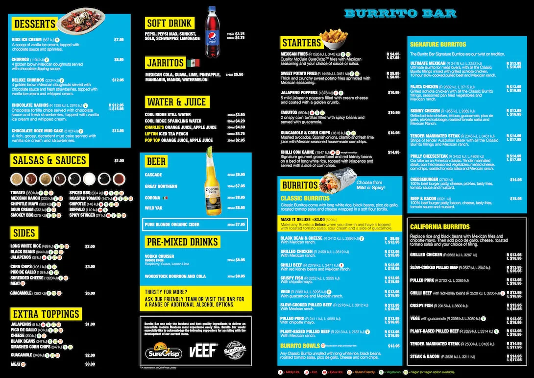 Menu, Burrito Bar Coorparoo