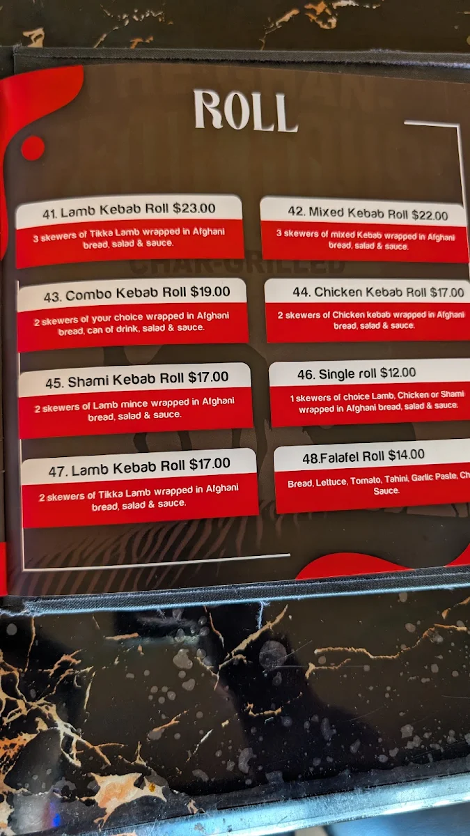 Menu, The Ghan Kebab House