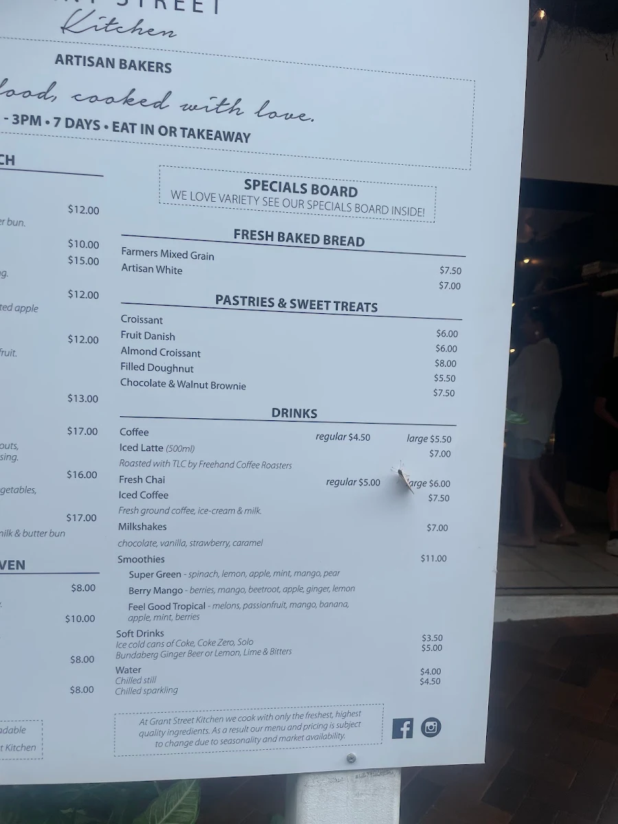 Menu, Grant Street Kitchen