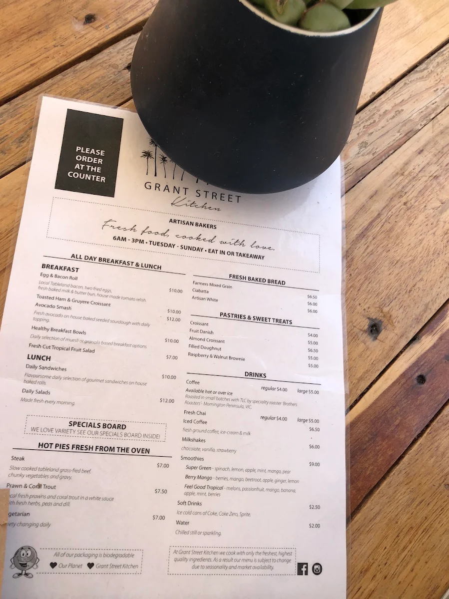 Menu, Grant Street Kitchen