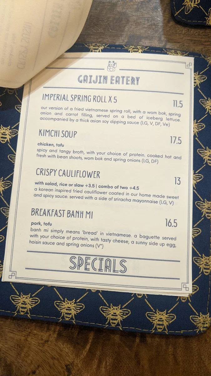 Menu, Gaijin Eatery