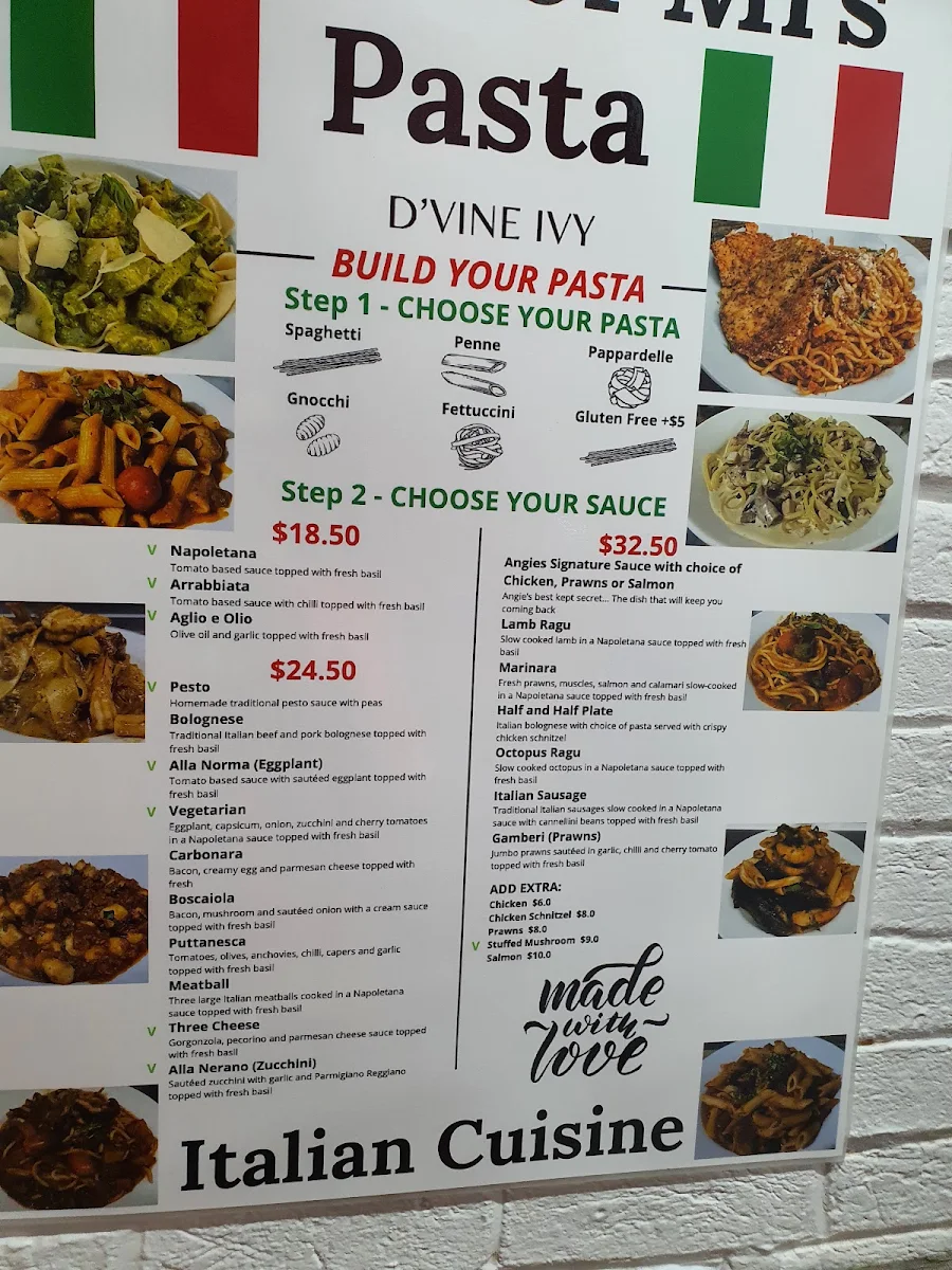 Menu, Mrs Pasta Balmain
