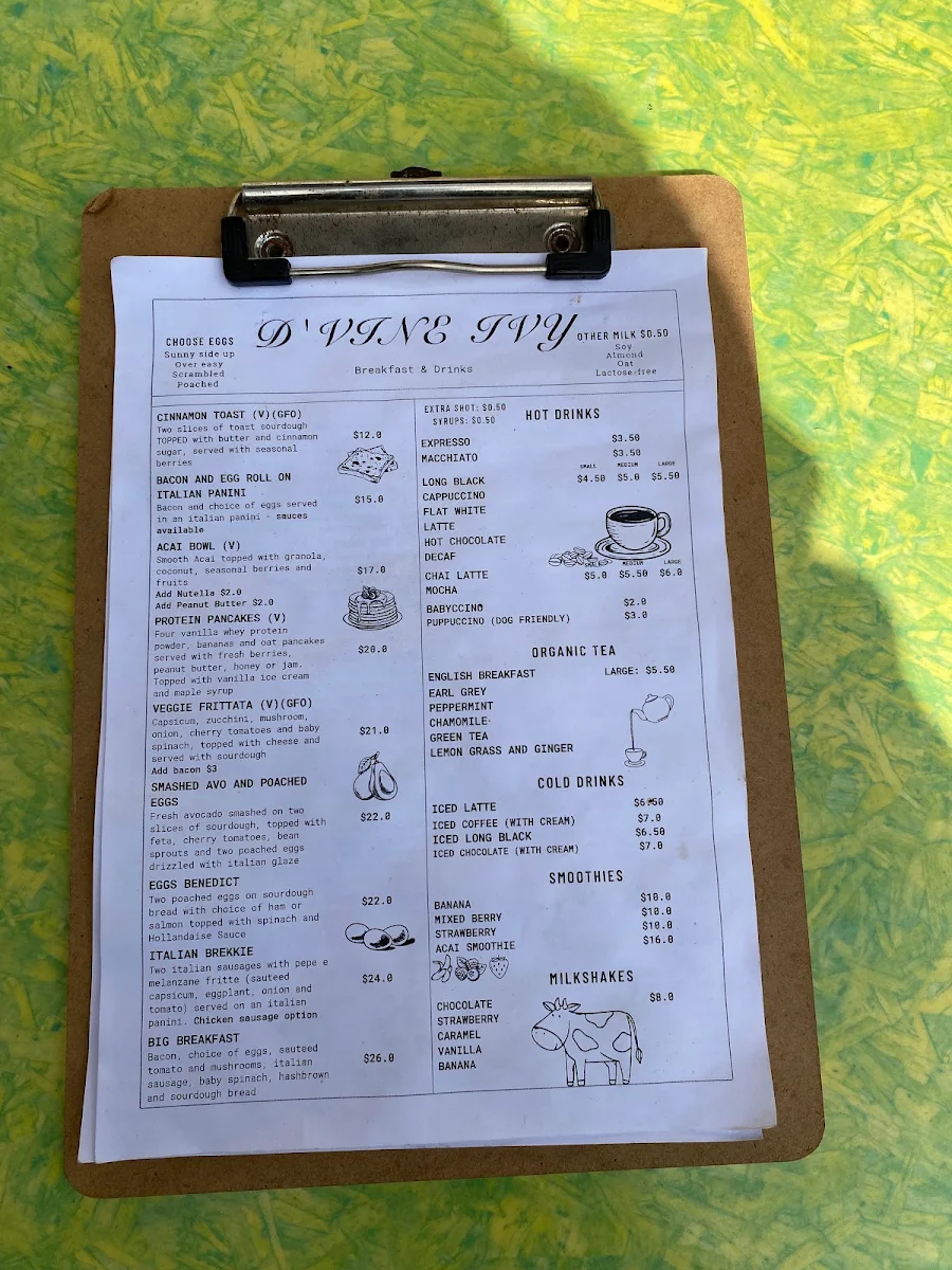 Menu, Mrs Pasta Balmain