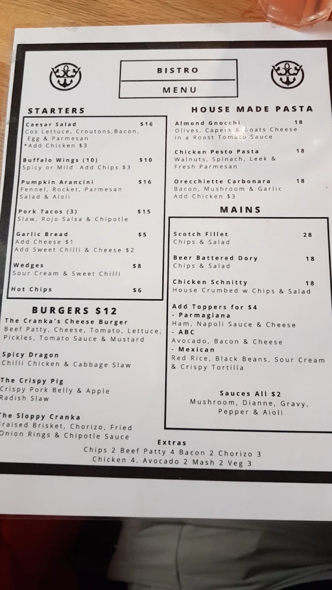 Menu, The Crown & Anchor Hotel