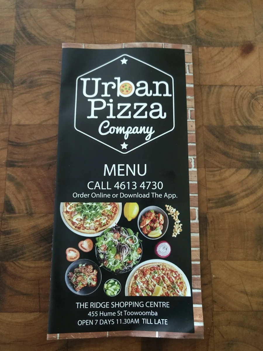 Menu, Urban Pizza Company