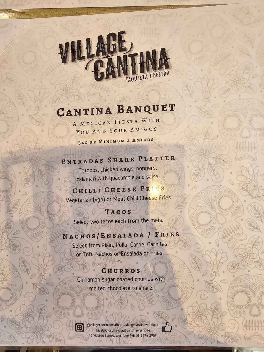 Menu, Village Cantina Werribee