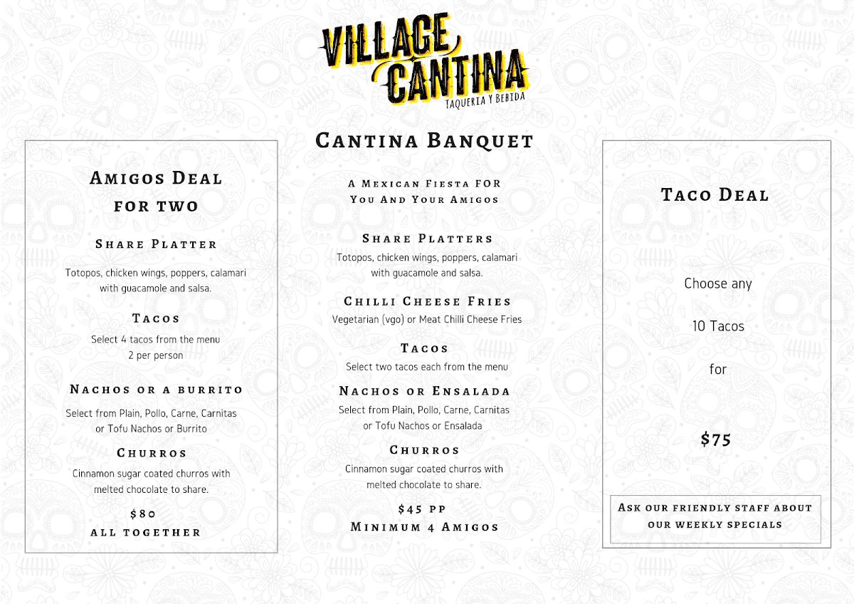 Menu, Village Cantina Werribee